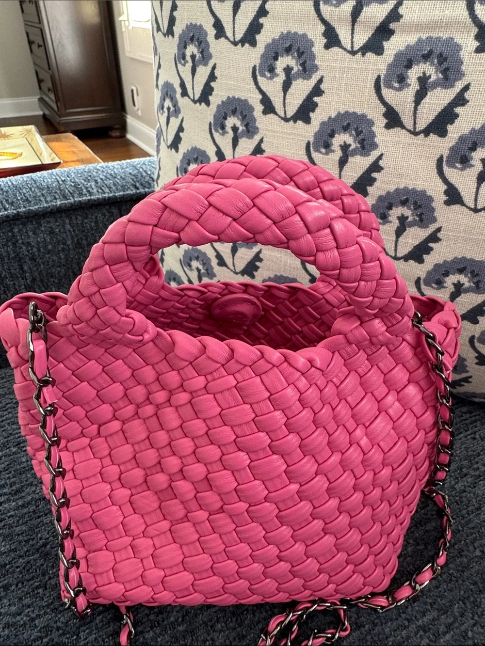 Woven Mini Tote Bag in Hot Pink